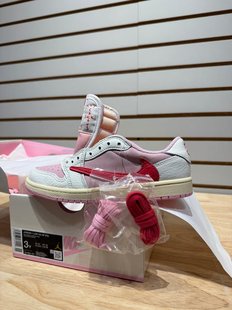 Jordan 1 Retro Low OG SP Travis Scott Sail Tropical Pink (PS) Sz 3Y
