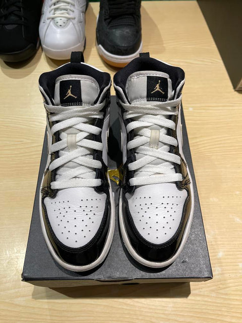 Jordan 1 Mid Patent Black White Gold (PS) Sz 3Y