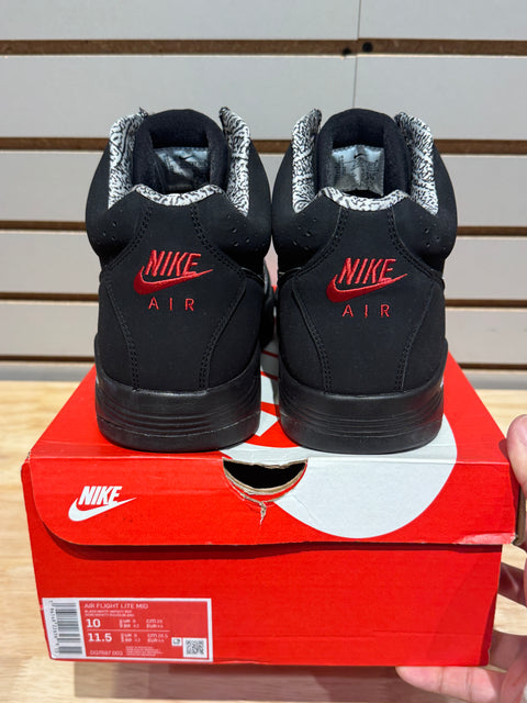 Nike Air Flight Lite II Mid Black White Varsity Red Sz 10