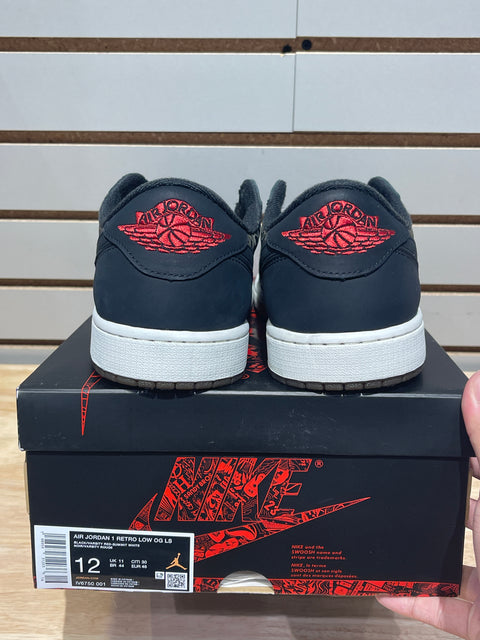 Jordan 1 Retro Low OG Laser Black University Red Sz 12