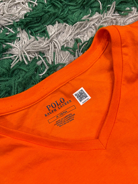 Polo Ralph Lauren Orange V-Neck Shirt Navy Pony