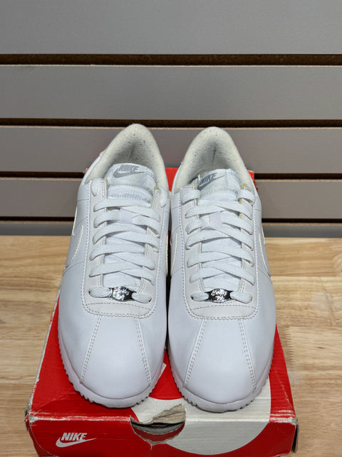 Nike Cortez Basic Leather White White-Wolf Grey-Mtllc Silver Sz 8.5