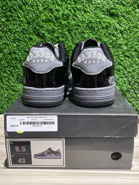 Black Grey Patent Bapesta Sz 9.5