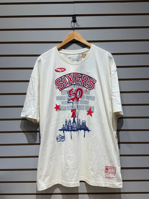 Cream Philadelphia 76ers M&N x Tats Cru City T-Shirt Sz XXL