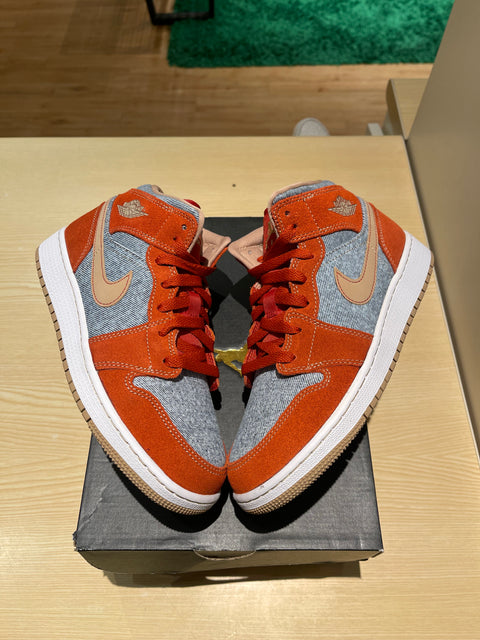 DS Denim Red Air Jordan 1 Mid Sz 5.5Y/7W