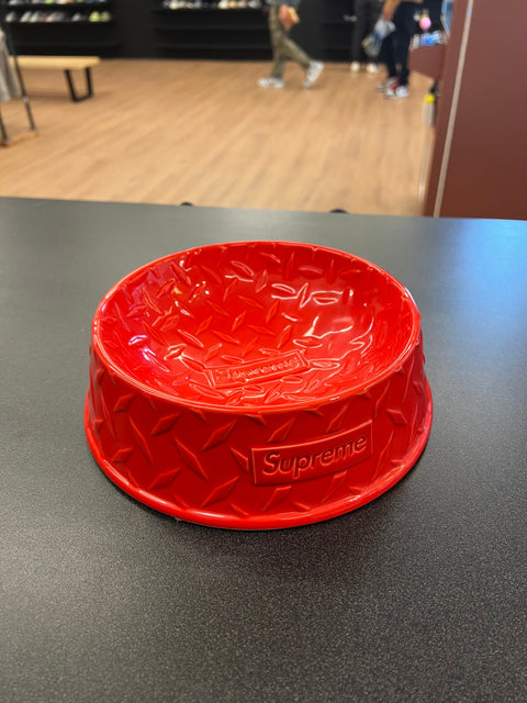 Supreme Diamond Plate Red Dog Bowl