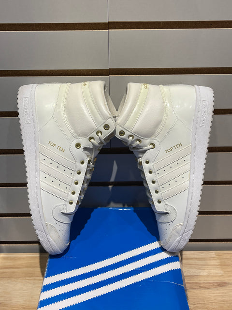 Adidas Top Ten Hi - Patent Leather White & Gold Art Sz 9.5