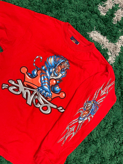 Vintage Kids JNCO Jeans Tribal Tiger Red Long Sleeve Shirt Large