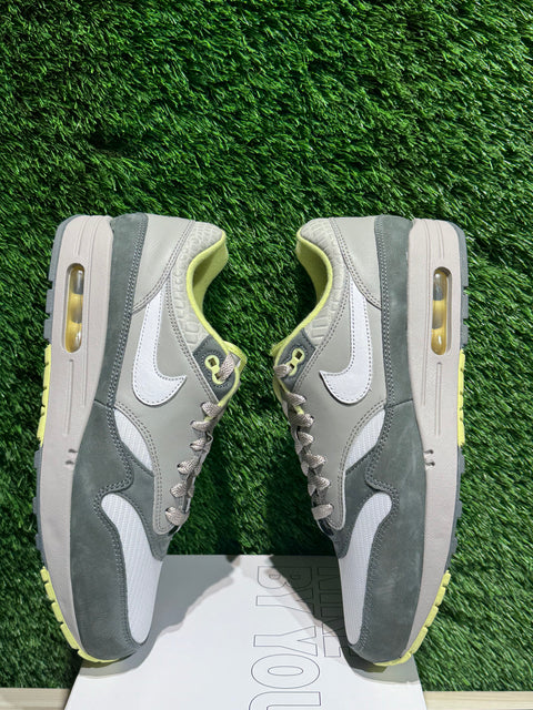 Dark Grey Suede Lime Green Nike Air Max 1 By You Sz 10.5M