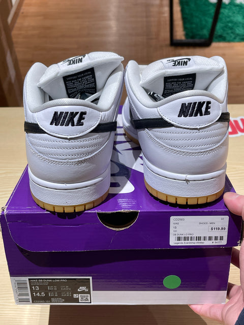 Nike SB Dunk Low Pro White Gum Sz 13M