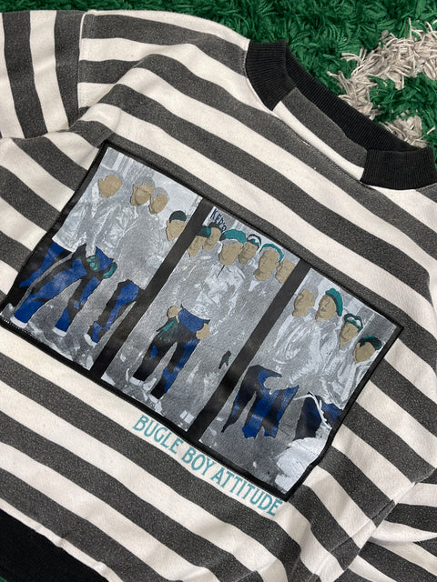 Vintage Kids Bugle Boy Striped Crewneck