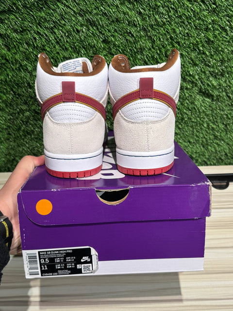 Nike SB Dunk High Sail Bright Crimson Sz 9.5M