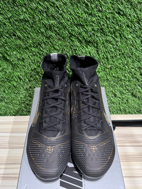 Nike Mercurial Superfly 8 FG Black Metallic Silver Gold Sz 10.5