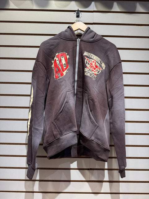 Awoken Dreams Dept Dark Mocha Full Zip Hooded Sweatshirt Sz L