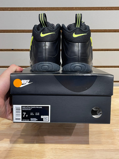 Nike Little Posite Pro Black Voltage Yellow Sz 7Y