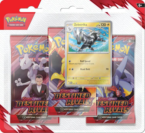 2025 Pokémon Scarlet & Violet Destined Rivals Zebstrika 3 Pack Blister Pack