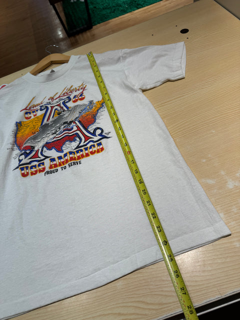 Vintage Land of Liberty USS America Tee Sz Youth L