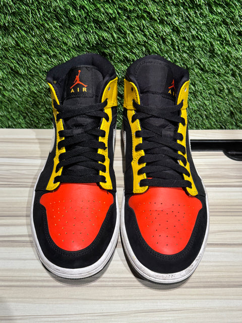 Jordan 1 Mid Black Amarillo Orange Sz 8.5M