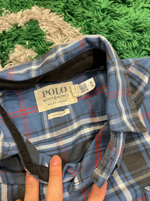 Denim & Supply Ralph Lauren Western Cat Eye Button Shirt Blue Plaid Rodeo