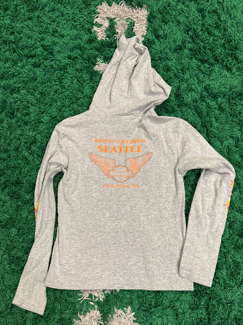 Harley Davidson Women's Y2K Retro Biker 90s Gray Hooded L/S Sz L