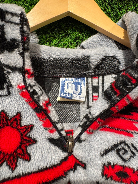 Unique Art Unlimited Patterned Quarter Zip Fleece Sz L