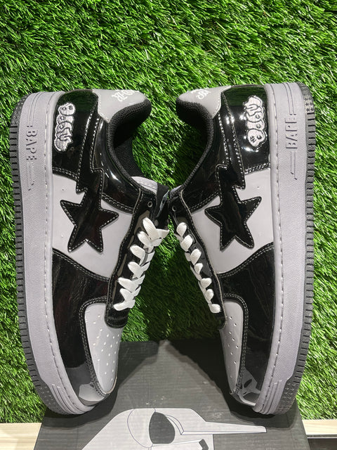 Black Grey Patent Bapesta Sz 9.5