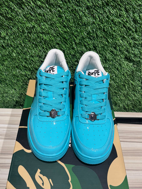 A Bathing Ape Bape Sta #1 Turquoise Blue Black Patent Leather Sz 7M