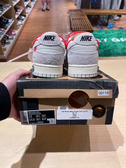 DS Off White Nike Dunk Low Lot 33 Sz 12