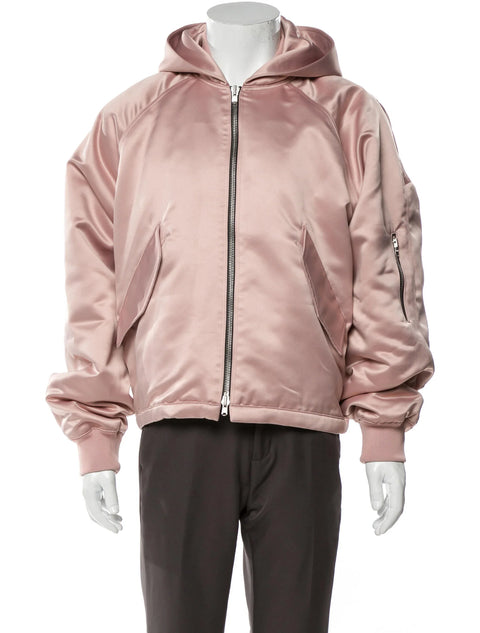 Rose Gold Fear Of God Satin Bomber Hooded Jacket