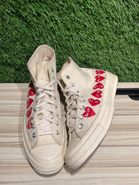 Converse Chuck Taylor All Star 70 Hi Comme des Garcons PLAY Multi-Heart White Sz 8M