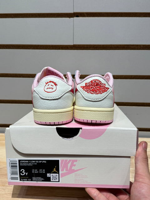 Jordan 1 Retro Low OG SP Travis Scott Sail Tropical Pink (PS) Sz 3Y