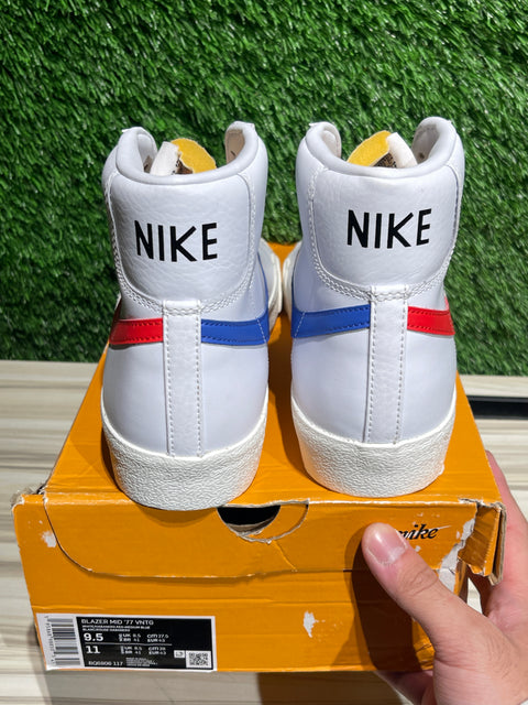 Nike Blazer Mid 77 Vintage Mismatched Swoosh Blue Red Sz 9.5M