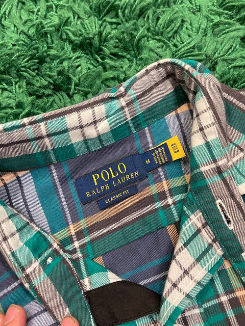 Polo Ralph Lauren Shirt Mens Cotton Twill Blue Plaid Work Classic Fit