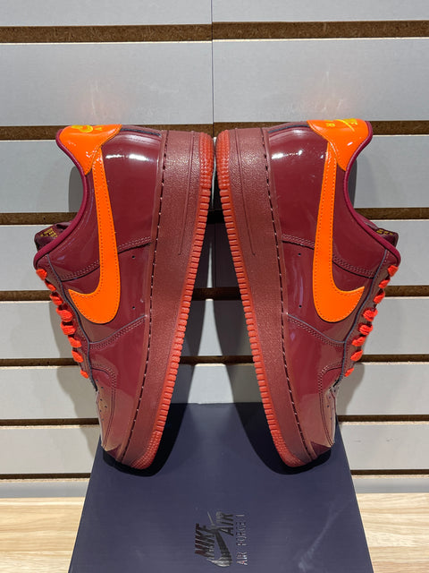 Nike Air Force 1 Low Patent Leather Dark Team Red Safety Orange Sz 10M