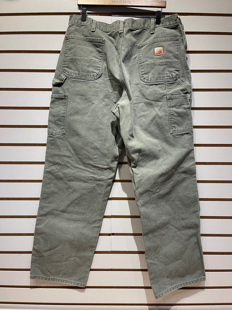 2018 Carhartt Double Knee Pants Mens 38x32 Green B136 MOS Canvas Dungaree