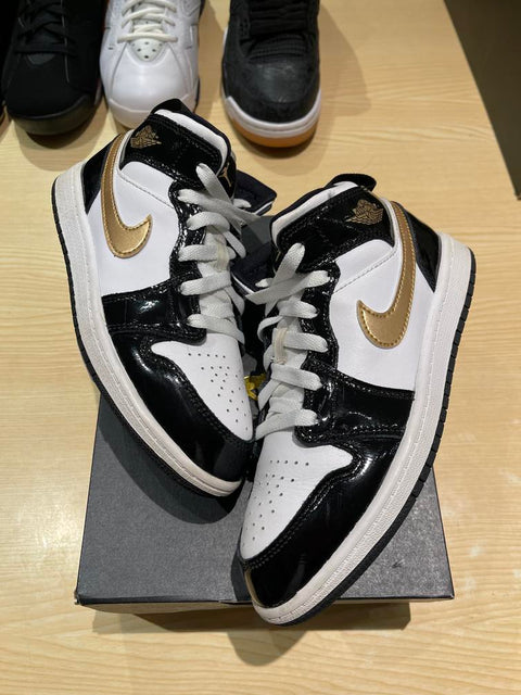 Jordan 1 Mid Patent Black White Gold (PS) Sz 3Y