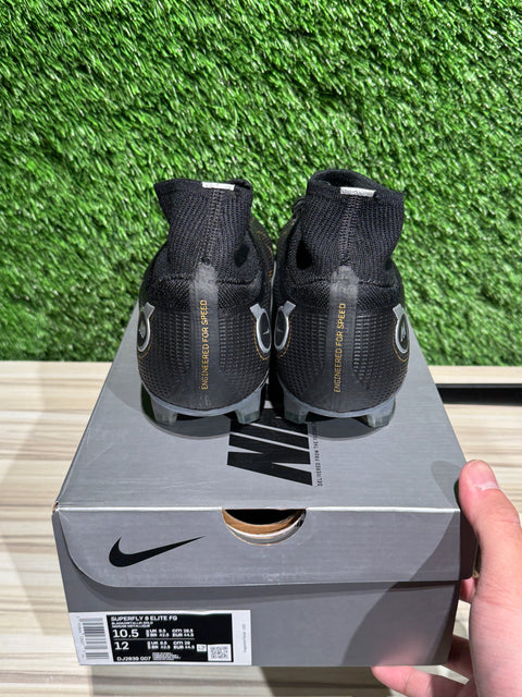 Nike Mercurial Superfly 8 FG Black Metallic Silver Gold Sz 10.5