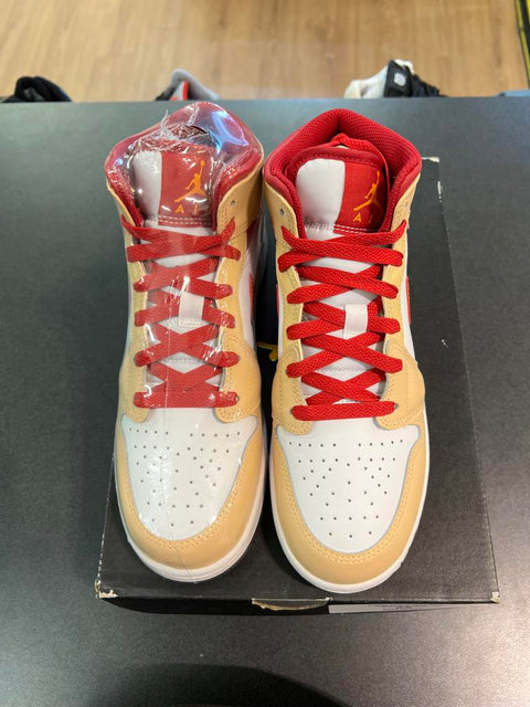 Jordan 1 Mid Light Curry Cardinal (GS) Sz 6.5Y