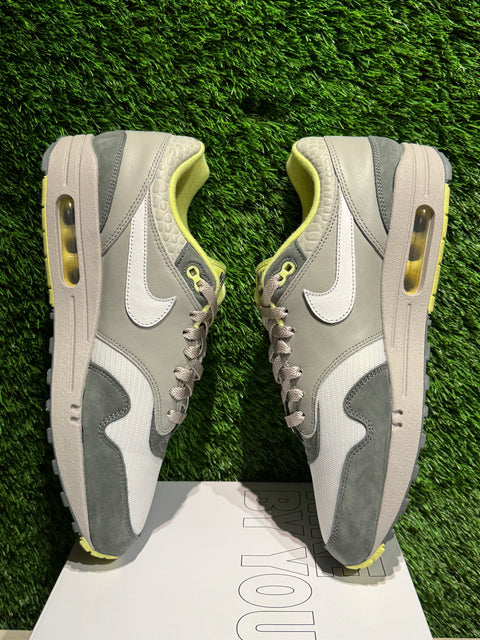 Dark Grey Suede Lime Green Nike Air Max 1 By You Sz 11M/12.5W