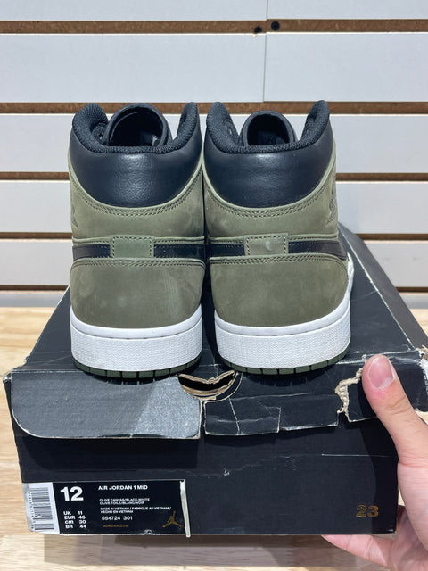 Jordan 1 Mid Olive Canvas Sz 12
