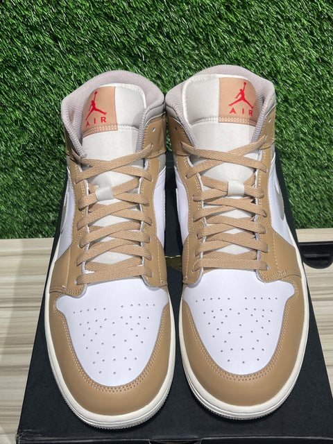 Jordan 1 Mid Rattan White College Grey Sz 14