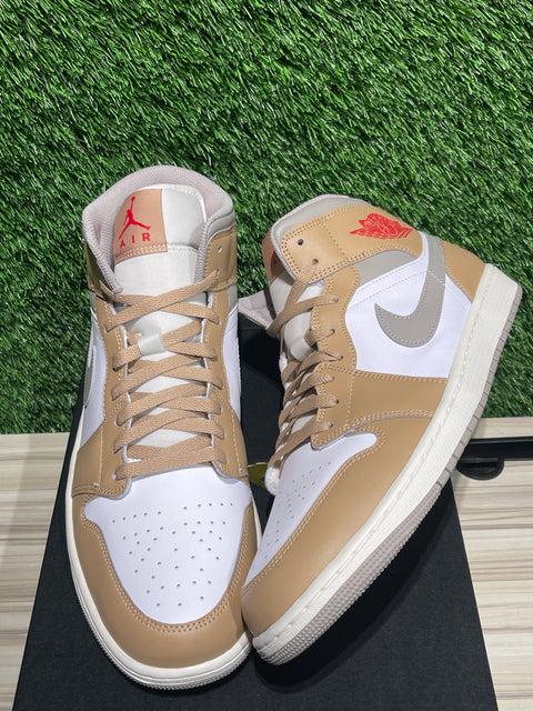 Jordan 1 Mid Rattan White College Grey Sz 14