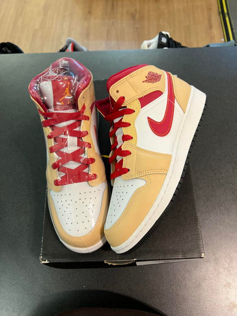 Jordan 1 Mid Light Curry Cardinal (GS) Sz 6.5Y