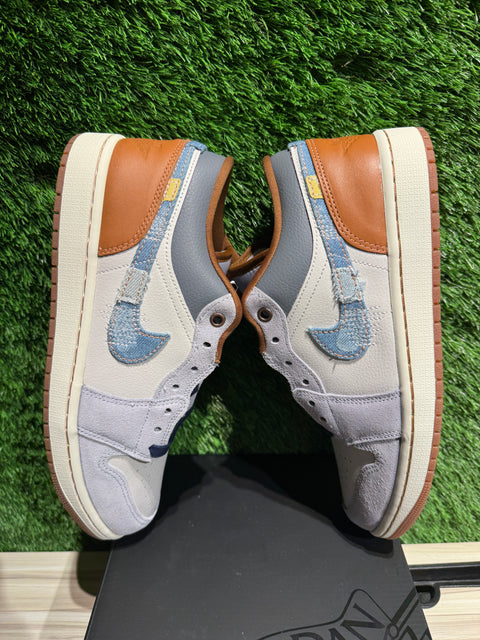 Jordan 1 Low SE Phantom Repaired Denim Swoosh Sz 10
