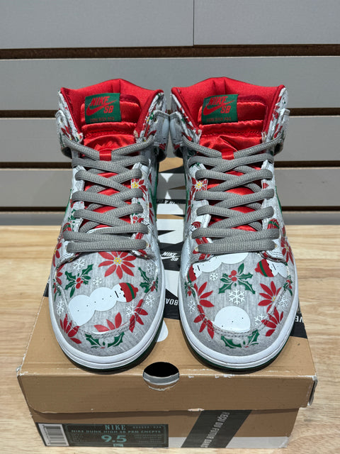 Nike SB Dunk High Concepts Ugly Christmas Sweater Grey Sz 9.5
