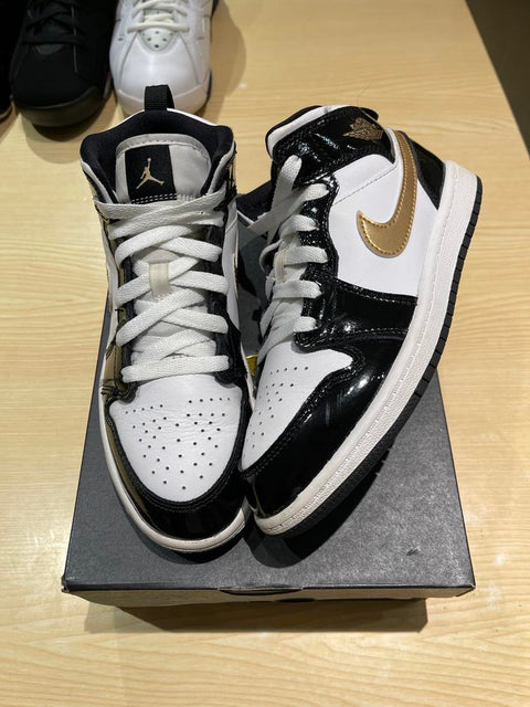 Jordan 1 Mid Patent Black White Gold (PS) Sz 3Y