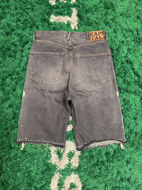 Kapital Kountry Men's Skeleton Bone Patch Gray Denim Bermuda Shorts Regular Size 34