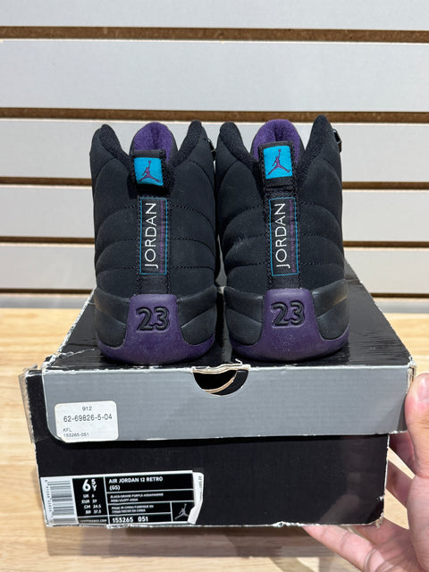 Jordan 12 Retro Black/Grand Purple/Aquamarine Sz 6.5Y