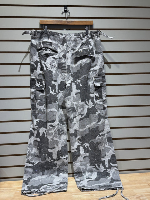 Vale Forever Winter Crystal Denim Camo Cargo Pants Sz 34