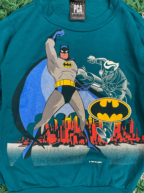Vintage Kids Batman 1993 Gotham City Joker Graphic Teal Crewneck